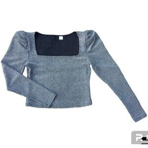 H & M black & silver knit crop long sleeve top sz L